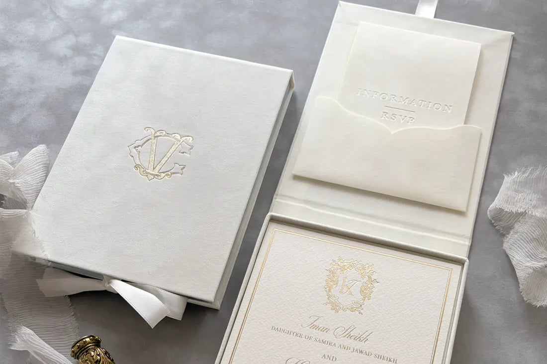 A Box Worth Opening: Cream Velvet Wedding Invitations