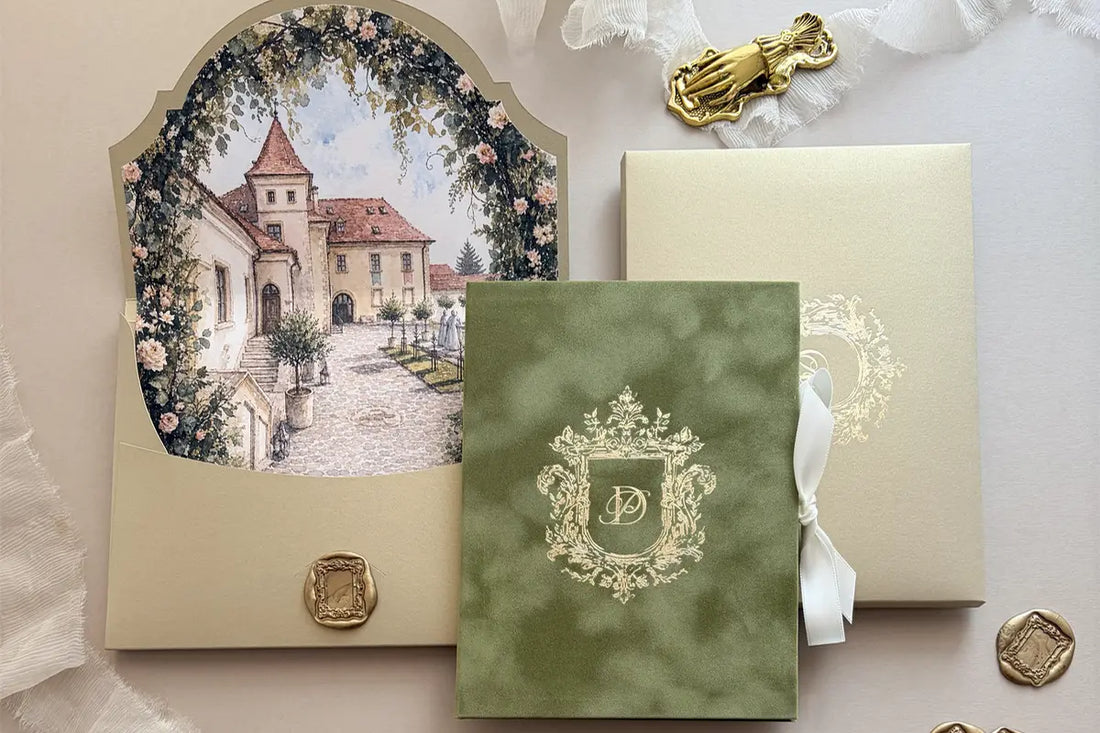Heraldic Chic Moss Velvet Folio