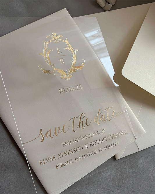 Isabelle luxury save the date cards with gold foil — Polina Perri