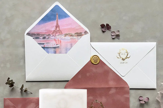 Paris Wedding Invitations with Eiffel Tower Illustration