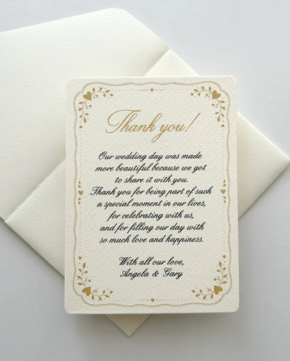 Single A6 Lovely Frame thank you card with rounded corners on a matching cream envelope