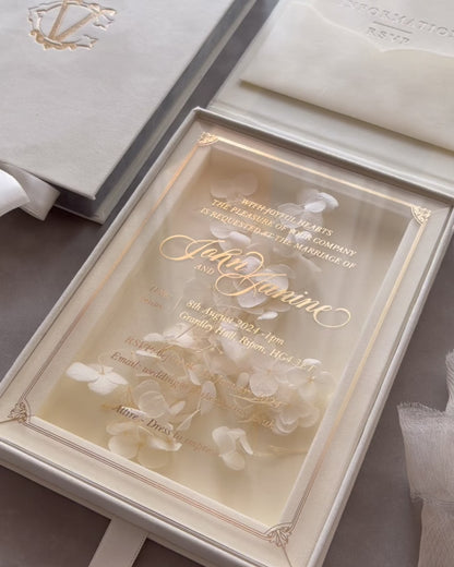 Cream Velvet Boxed Invitation - Sample