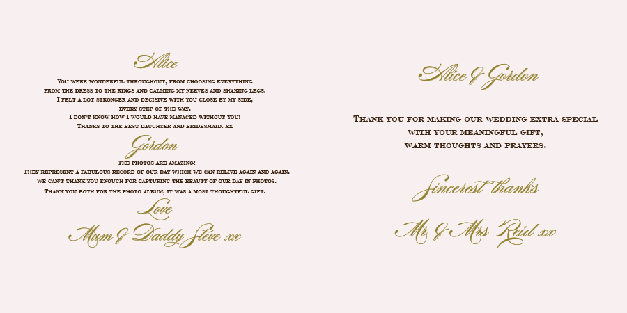 Wedding wording Thank you card